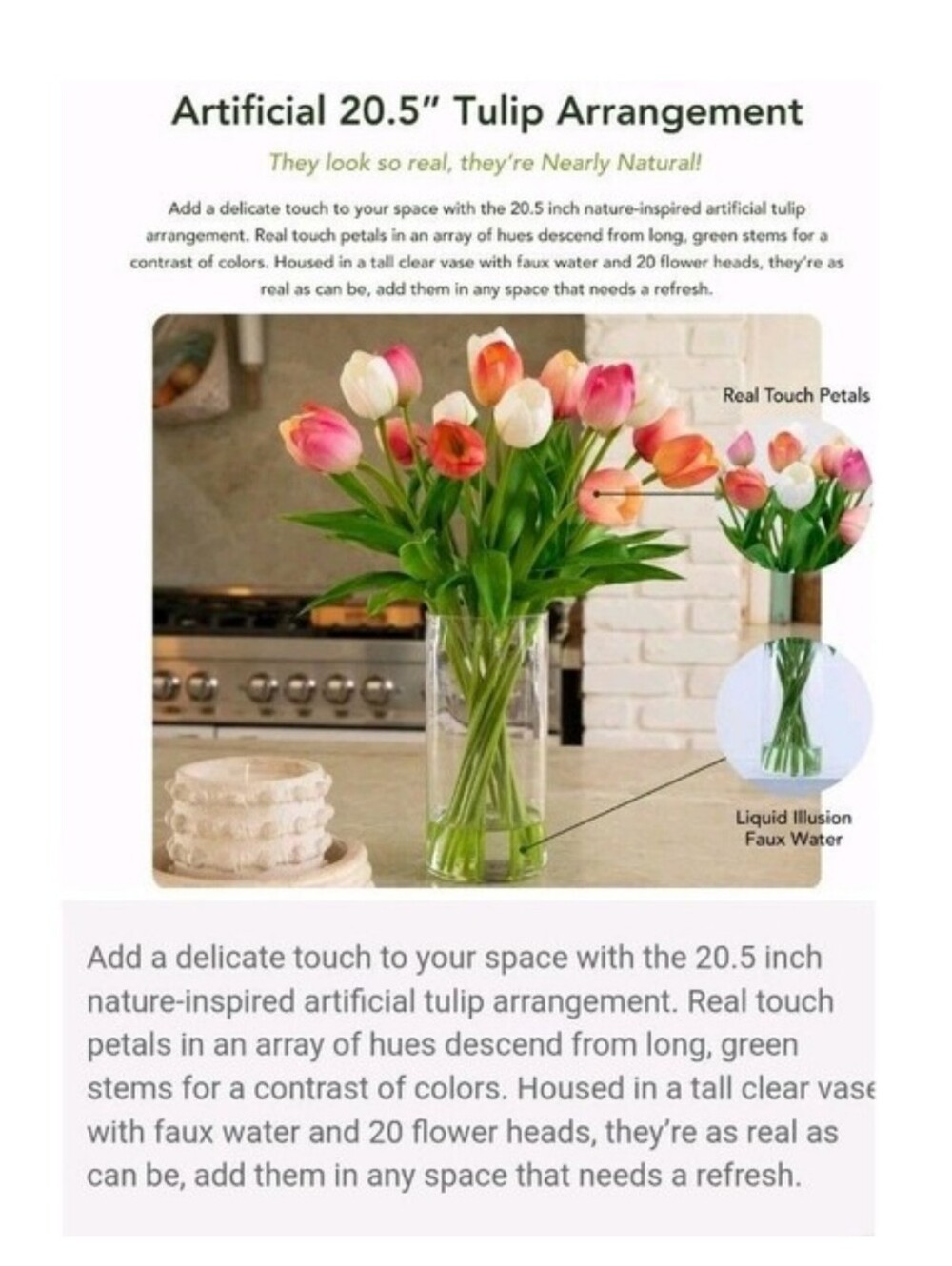 TULIPS FAKE ARTIFICIAL FLOWER FLORAL ARRANGEMENT SILK FLOWERS CERAMIC VASE NEW - Picture 4 of 4